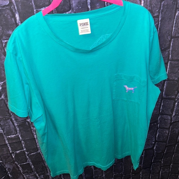 VICTORIA'S SECRET PINK T-Shirt MINT AQUA TEAL #86 BLING Sequined RARE HTF Sz XL - Picture 9 of 16